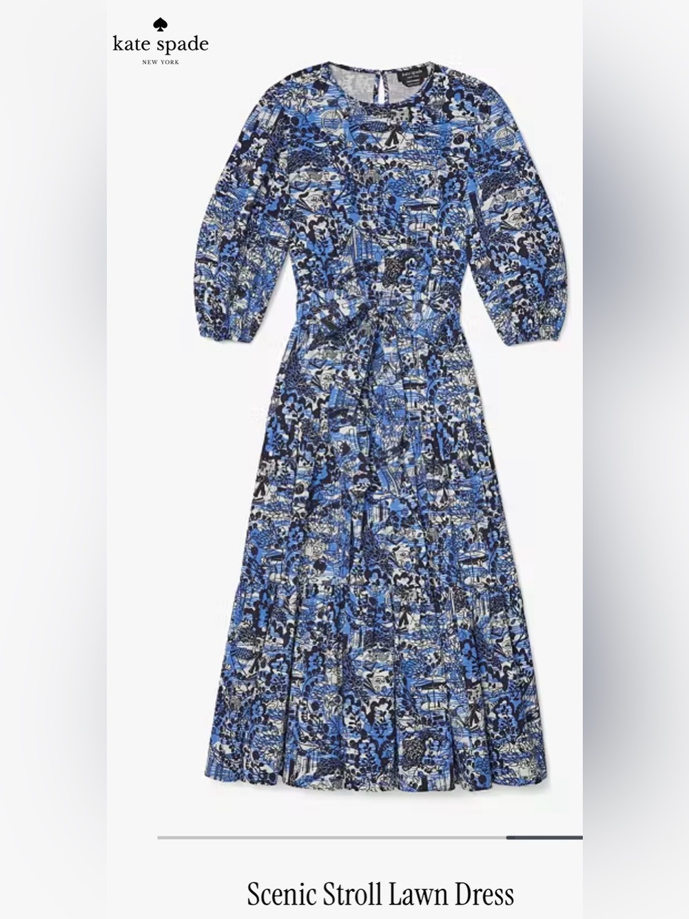 NWOT kate spade Scenic Stroll NY Blue Printed Midi Dress - Picture 5 of 15